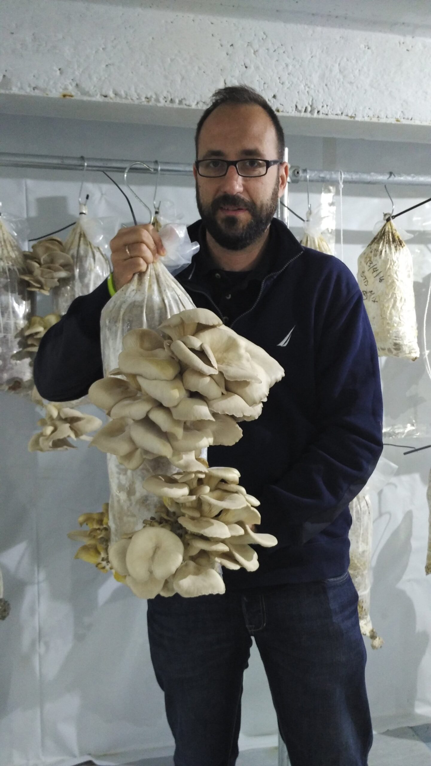 Panos with a bag of mushrooms